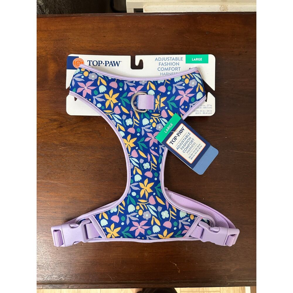 Top Paw Dog Harness Large Blue Purple Floral Adjustable Comfort Padded NWT